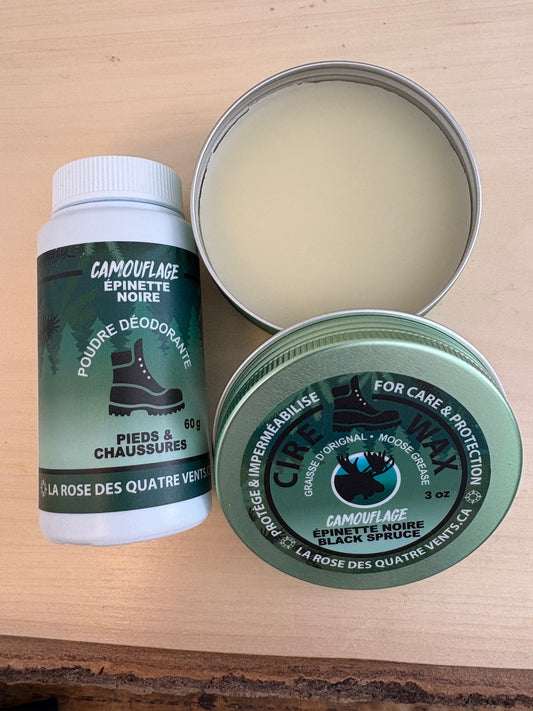 Ensemble de cire à chaussure GRAISSE ORIGNAL et poudre à pieds épinette noire