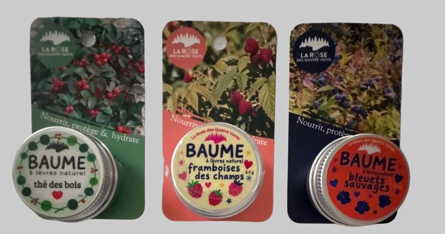 TRIO Baumes à lèvres bleuets, framboises, thé des bois